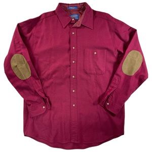 Pendleton Mens Elbow Patch Trail Shirt 100% Wool Button Long Sleeve Maroon Large